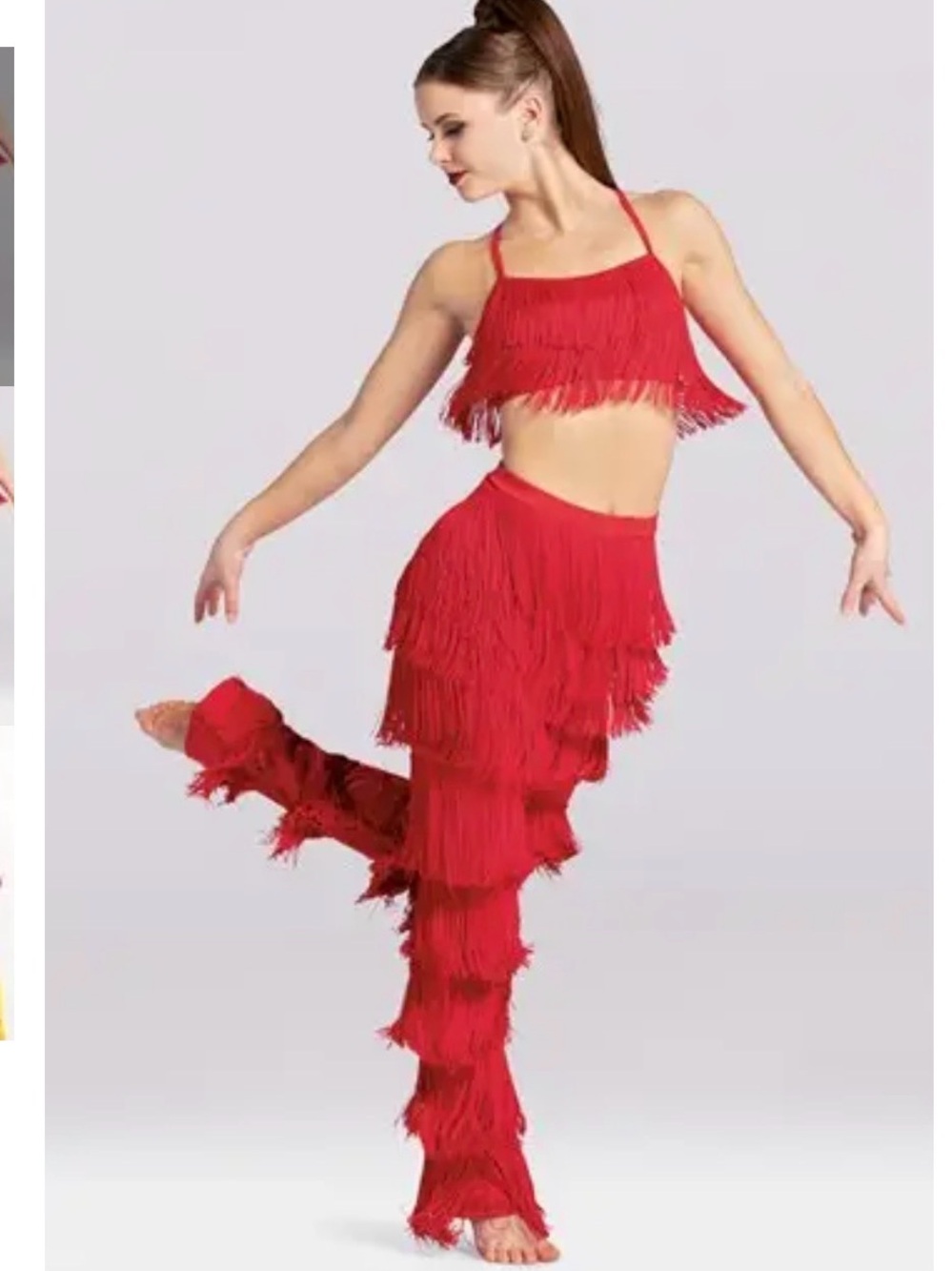 Weissman dance costume red fringe pants set - adult small